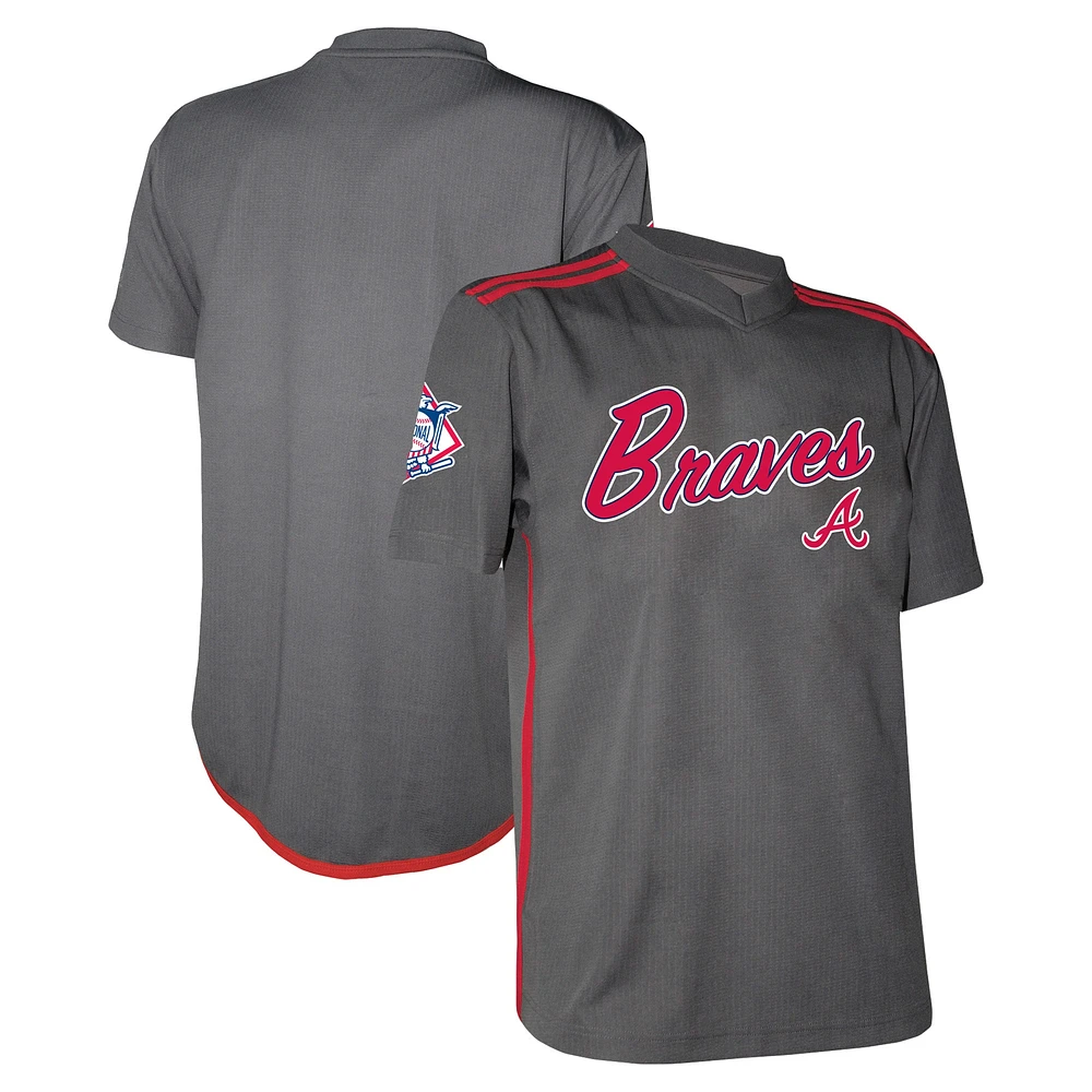 Maillot à col en V de l'équipe Atlanta Braves charbon bois Stitches pour jeunes