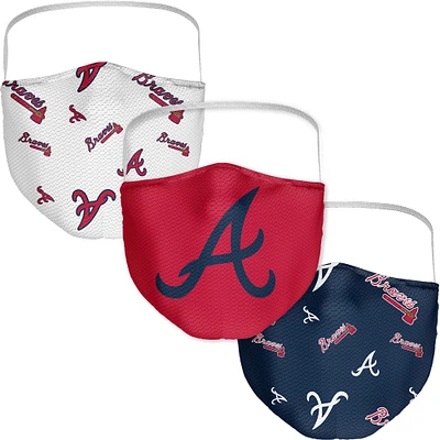 Lot de 3 couvre-visages avec logo Atlanta Braves de marque Fanatics pour adultes