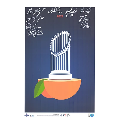 Atlanta Braves Multi-Signed 14" x 20" 2021 World Series Champions Peach Logo Minimalist Print by S. Preston - Limited Edition of 21