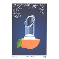 Atlanta Braves Multi-Signed 14" x 20" 2021 World Series Champions Peach Logo Minimalist Print by S. Preston - Limited Edition of 21
