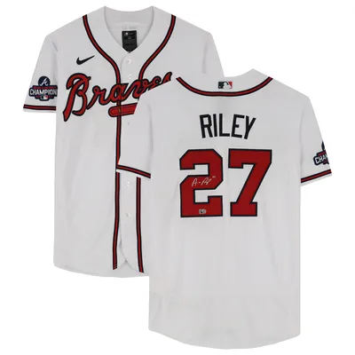 Celebrating the Atlanta Braves and Austin Rileys Navy Jersey