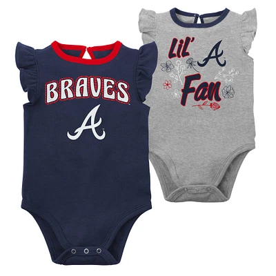 Lot de deux bodys Atlanta Braves Little Fan bleu marine/gris chiné pour nouveau-nés et bébés filles