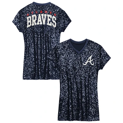 Robe à paillettes et col en V bleu marine pour filles d'âge préscolaire Atlanta Braves