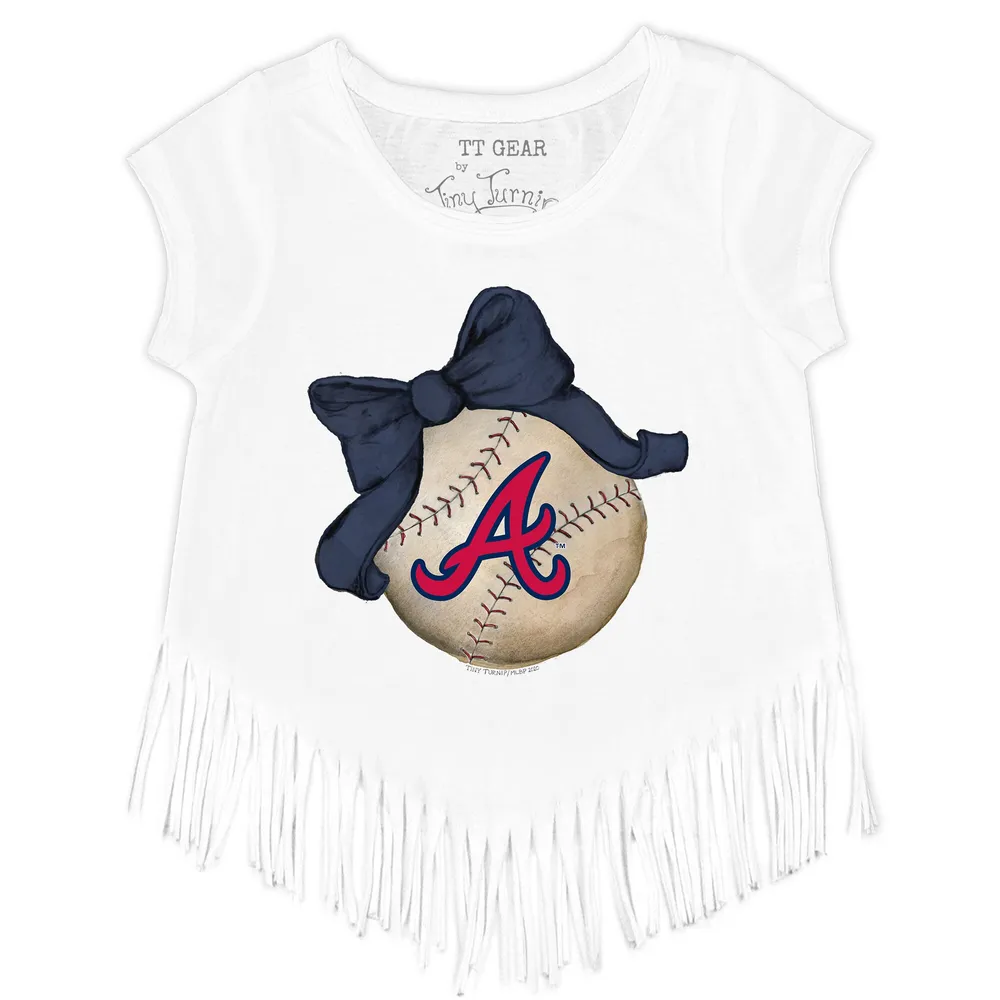 Girls Youth Atlanta Braves Tiny Turnip White Unicorn Fringe T-Shirt