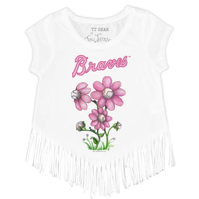 Toddler Tiny Turnip White Atlanta Braves Baseball Bow T-Shirt