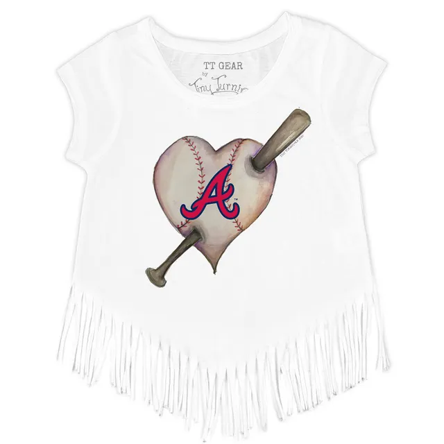 Girls Toddler Tiny Turnip White Atlanta Braves Heart Banner Fringe T-Shirt