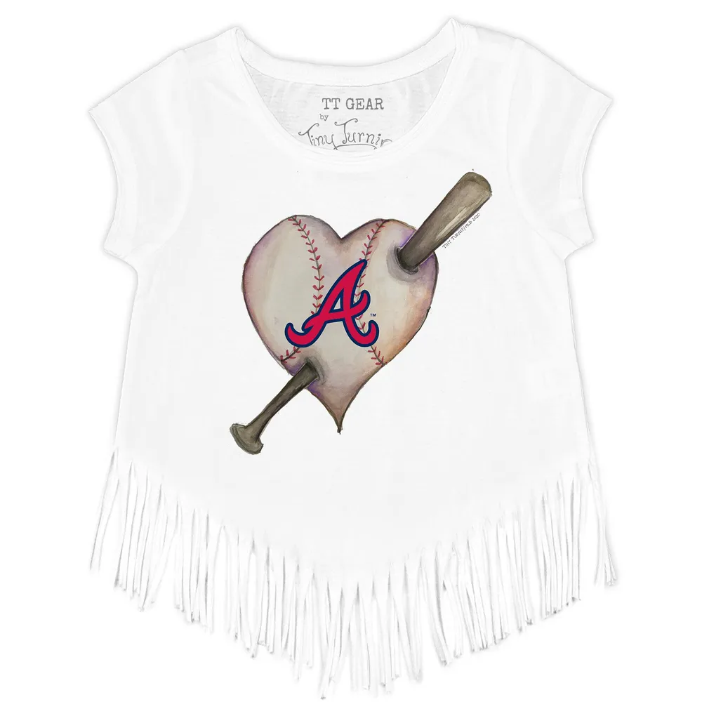 Lids Atlanta Braves Tiny Turnip Girls Toddler Heart Bat Fringe T-Shirt -  White