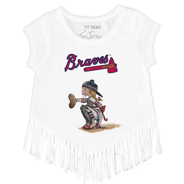 Girls Youth Tiny Turnip Navy Atlanta Braves Heart Banner Fringe T-Shirt Size: Small