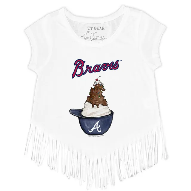 Girls Youth Tiny Turnip White Atlanta Braves Heart Banner Fringe T-Shirt Size: Small