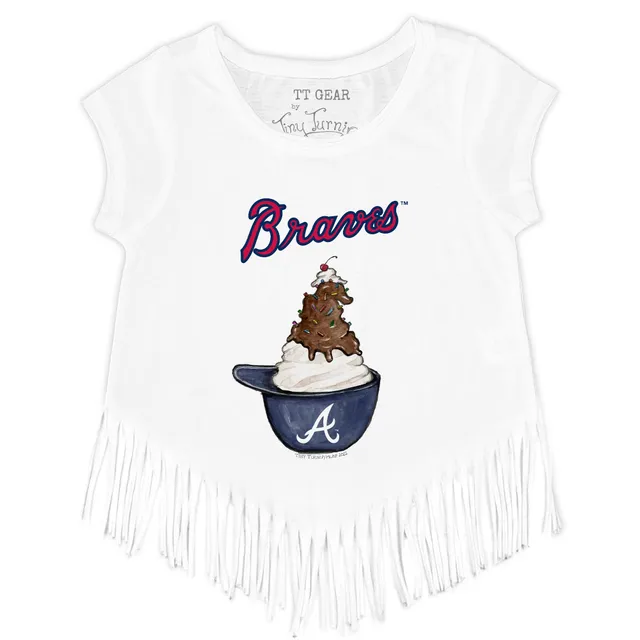 Toddler Tiny Turnip Navy Atlanta Braves Girl Teddy T-Shirt