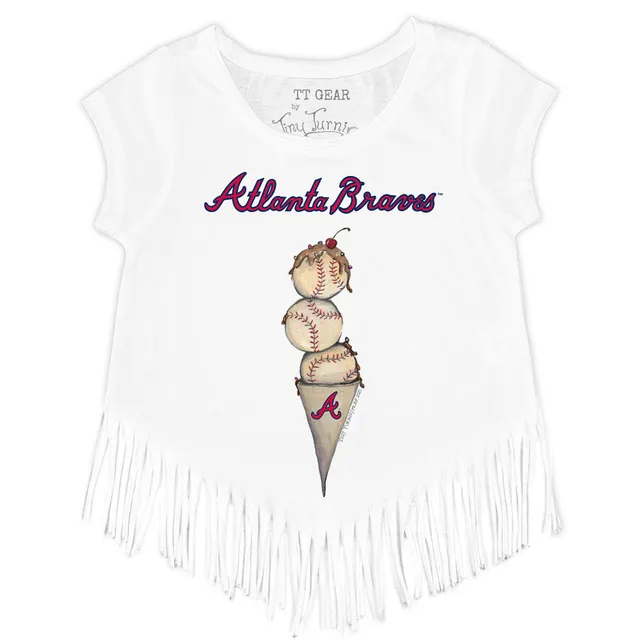 Girls Toddler Tiny Turnip White Atlanta Braves Heart Banner Fringe T-Shirt