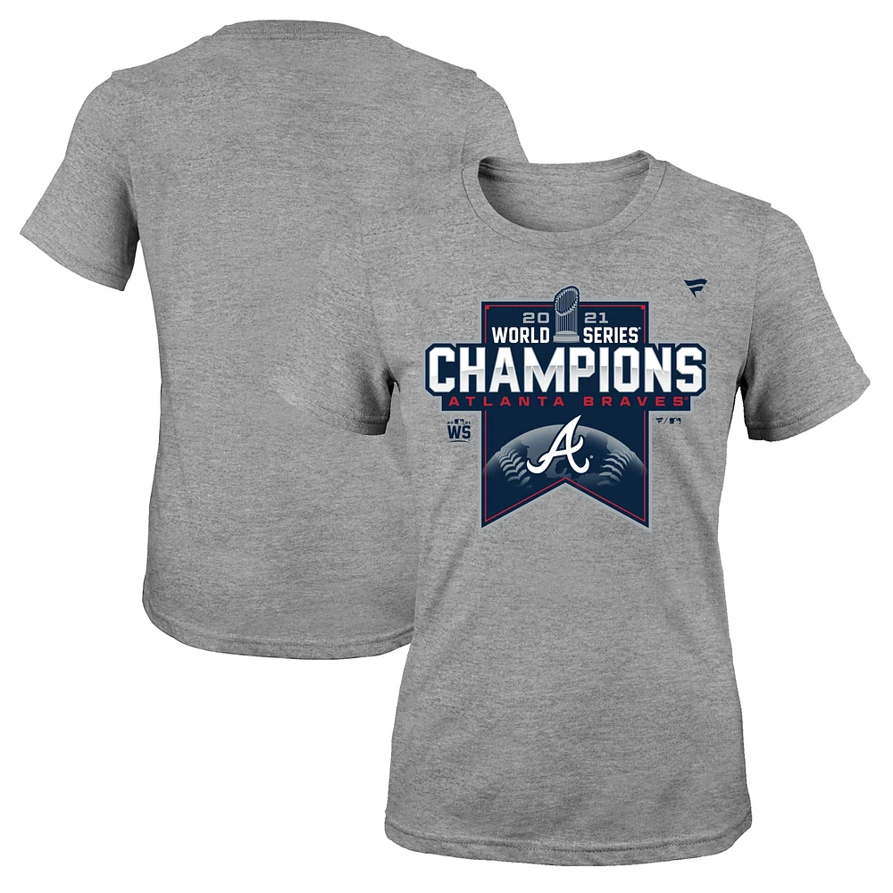 Girls Youth Heathered Gray Atlanta Braves 2021 World Series Champions Locker Room T-Shirt