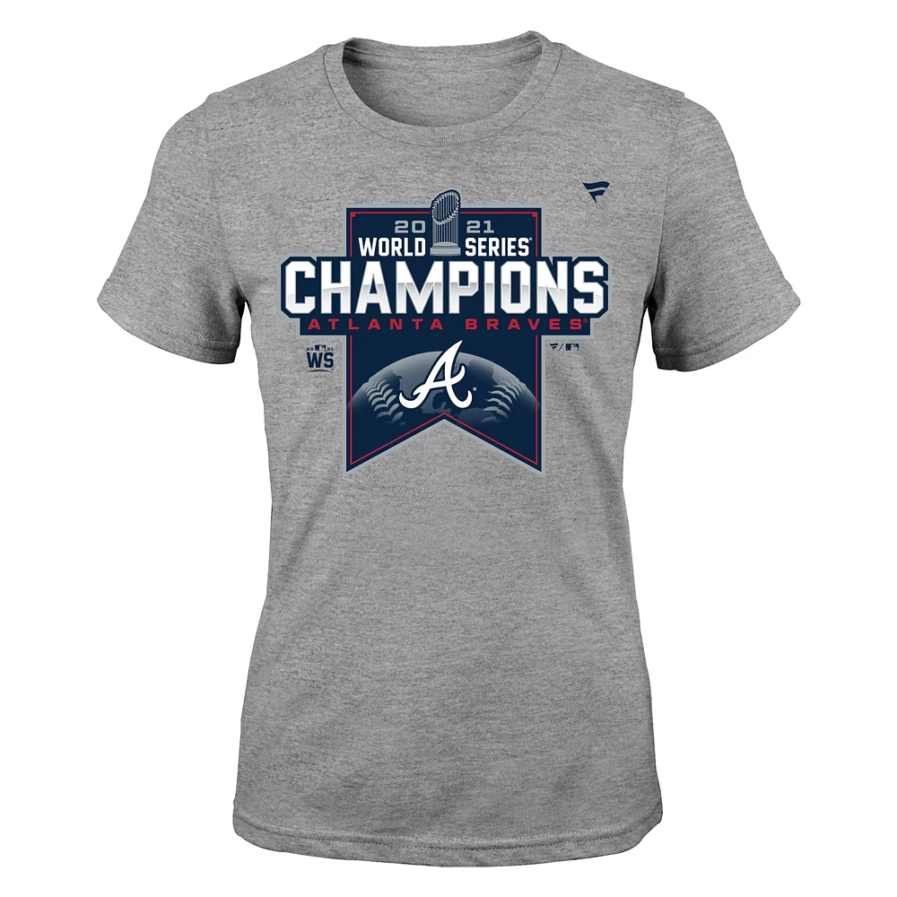 T-shirt gris chiné pour jeunes filles des Braves d'Atlanta, champions de la Série mondiale 2021