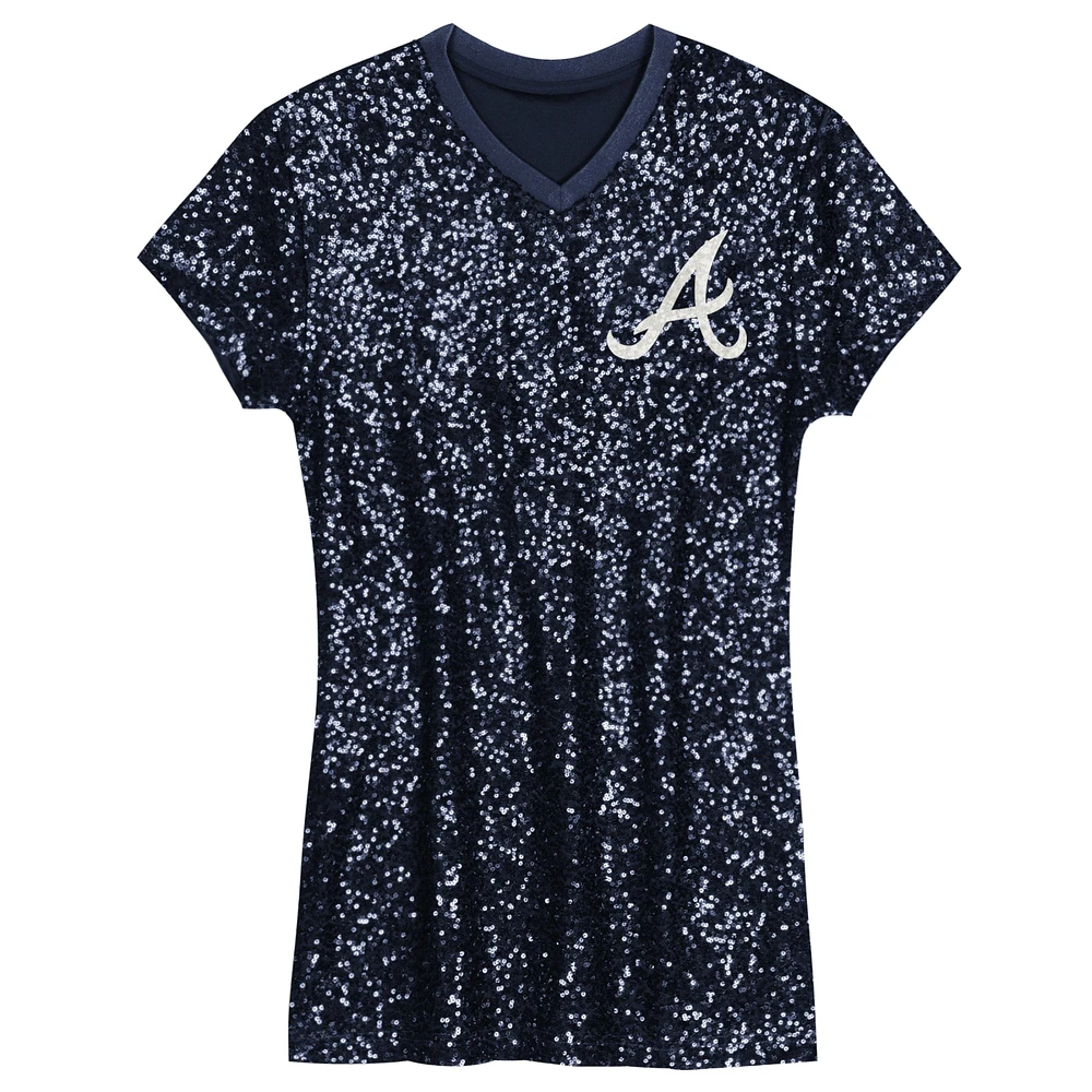 Robe à paillettes et col en V bleu marine pour jeunes filles des Atlanta Braves