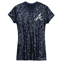 Robe à paillettes et col en V bleu marine pour jeunes filles des Atlanta Braves