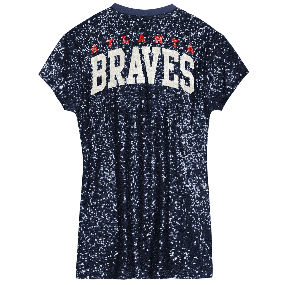 Girls Youth  Navy Atlanta Braves Sequin V-Neck Dress