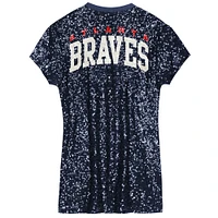 Robe à paillettes et col en V bleu marine pour jeunes filles des Atlanta Braves