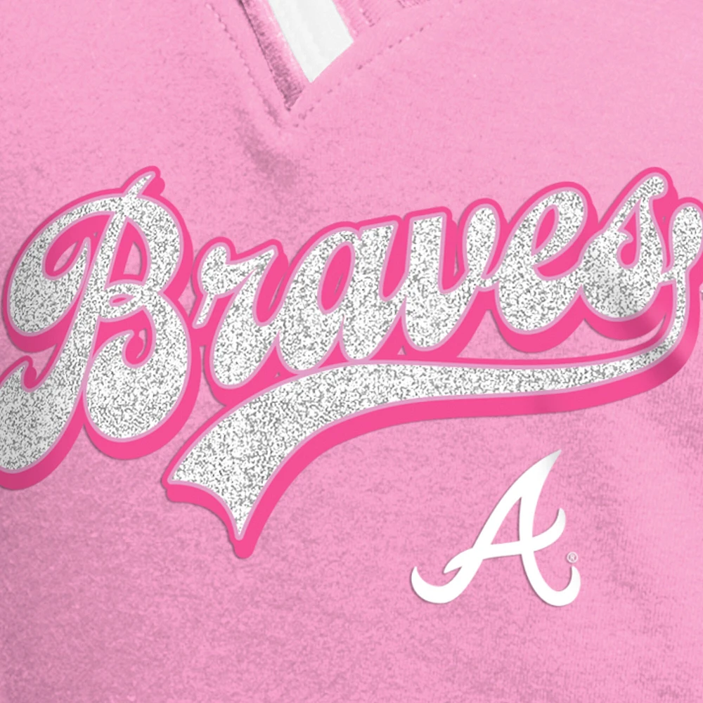 T-shirt raglan col V rose New Era pour jeunes filles des Braves d'Atlanta, maman et moi
