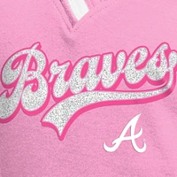 T-shirt raglan col V rose New Era pour jeunes filles des Braves d'Atlanta, maman et moi