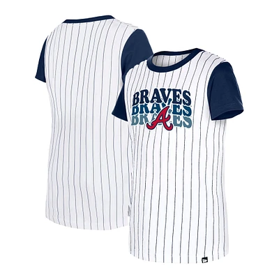 Girls Youth New Era White Atlanta Braves Pinstripe T-Shirt