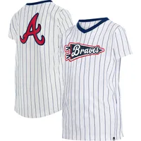 Atlanta Braves Crew Neck Pinstripes Jersey Shirt Ladies Medium