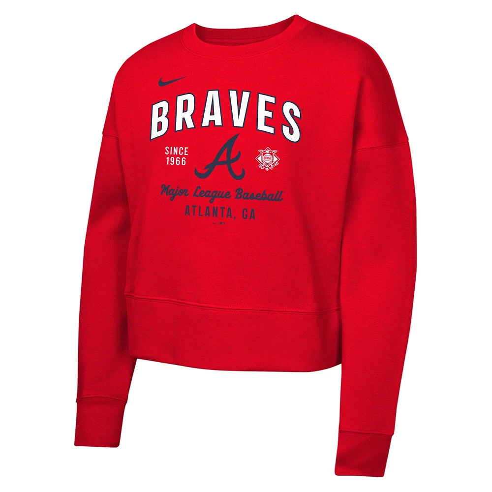 Sweat-shirt en molleton rouge Nike Atlanta Braves pour filles