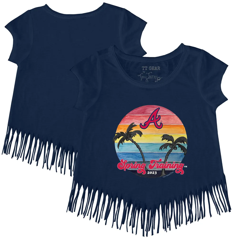 Atlanta Braves Tiny Turnip Girls Youth 2023 Spring Training Fringe T-Shirt - Navy