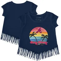 Atlanta Braves Tiny Turnip Girls Youth 2023 Spring Training Fringe T-Shirt - Navy