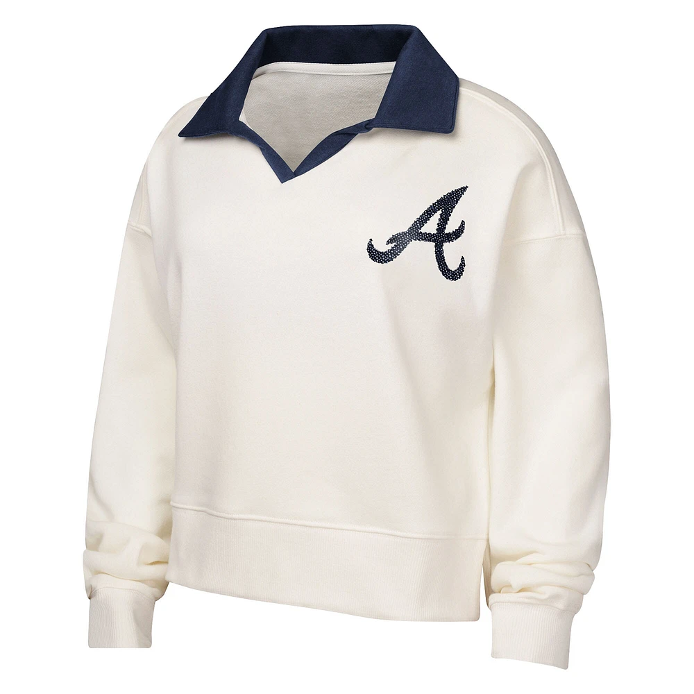 Sweat-shirt à col en V blanc pour jeunes filles Atlanta Braves Ballpark Hit