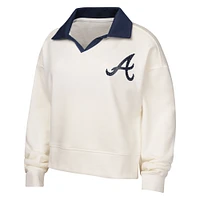 Sweat-shirt à col en V blanc pour jeunes filles Atlanta Braves Ballpark Hit