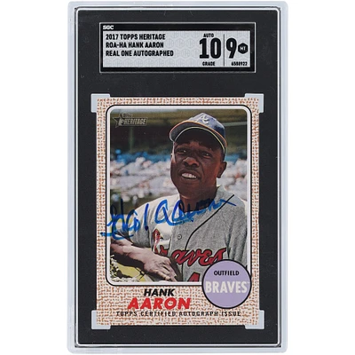 Carte 9/10 authentifiée Topps Heritage Real One 2017 #ROA-HA SGC autographiée par Hank Aaron des Braves d'Atlanta