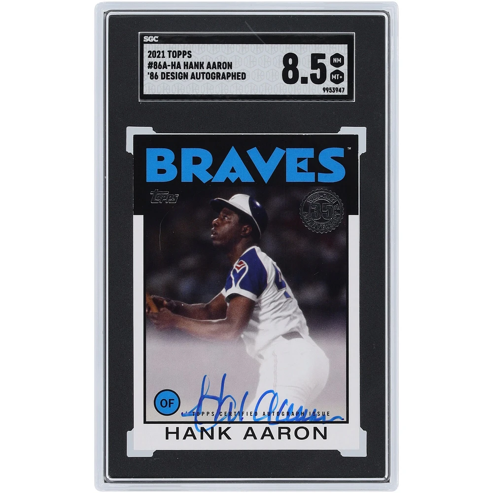 Carte 8,5 authentifiée signée Hank Aaron des Braves d'Atlanta, modèle Topps '86 2021, modèle n° 86A-HA SGC