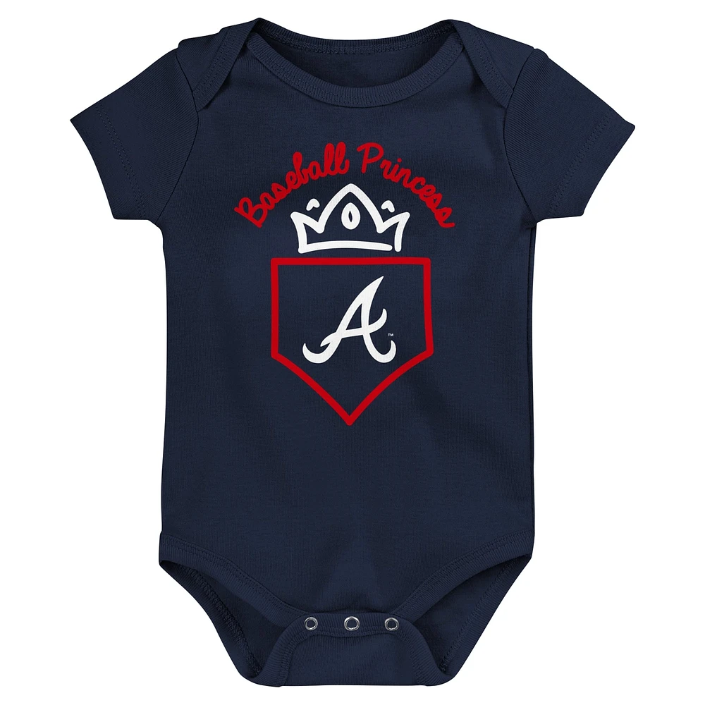 Infant Fanatics Navy/Red/Pink Atlanta Braves Three-Pack Home Run Bodysuit Set