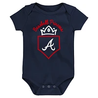 Ensemble de trois bodys Home Run Fanatics pour bébé bleu marine/rouge/rose Atlanta Braves