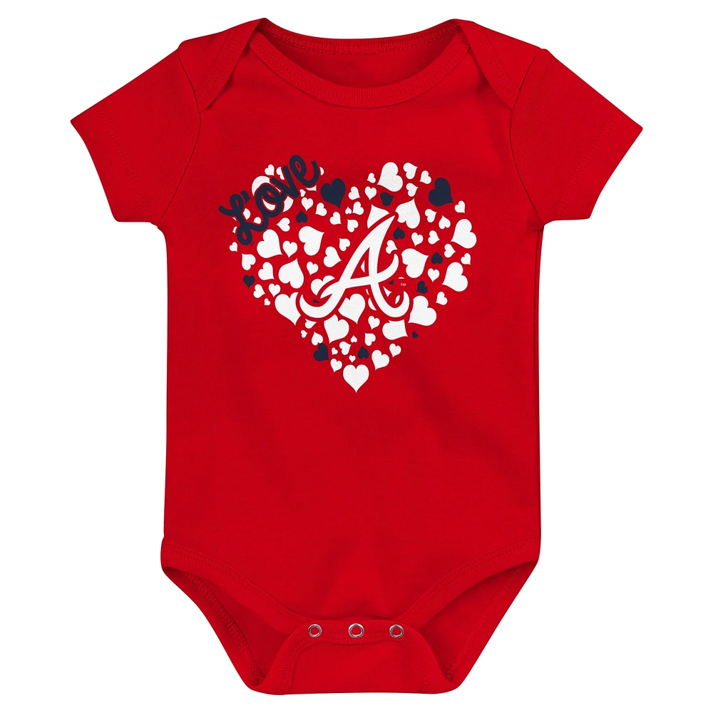 Infant Fanatics Navy/Red/Pink Atlanta Braves Three-Pack Home Run Bodysuit Set