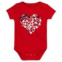 Ensemble de trois bodys Home Run Fanatics pour bébé bleu marine/rouge/rose Atlanta Braves