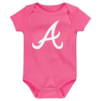 Ensemble de trois bodys Home Run Fanatics pour bébé bleu marine/rouge/rose Atlanta Braves