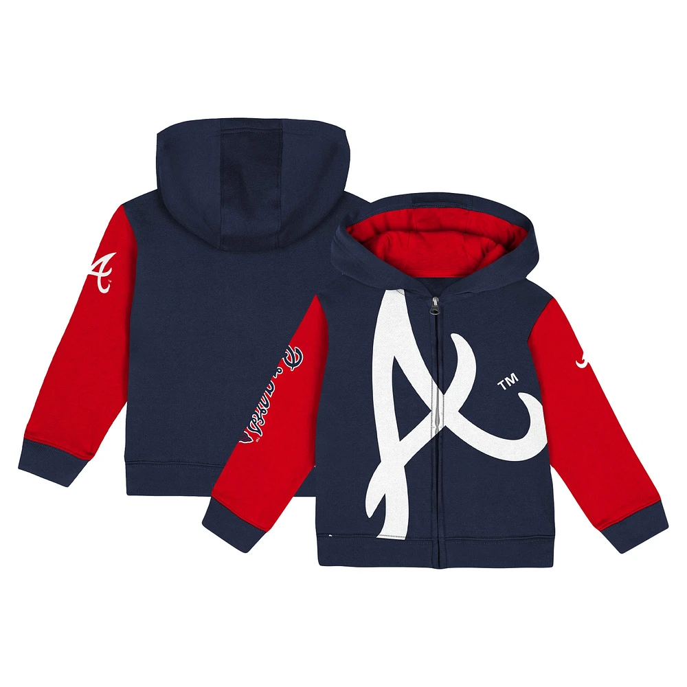 Veste à capuche entièrement zippée pour bébé fanatiques des Atlanta Braves, bleu marine