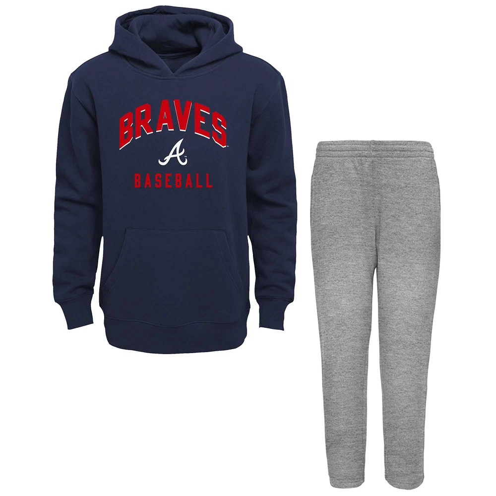 Ensemble sweat à capuche et pantalon Play by des Atlanta Braves pour bébé bleu marine/gris chiné