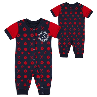 Infant  Navy Atlanta Braves Full-Snap Coverall Bodysuit