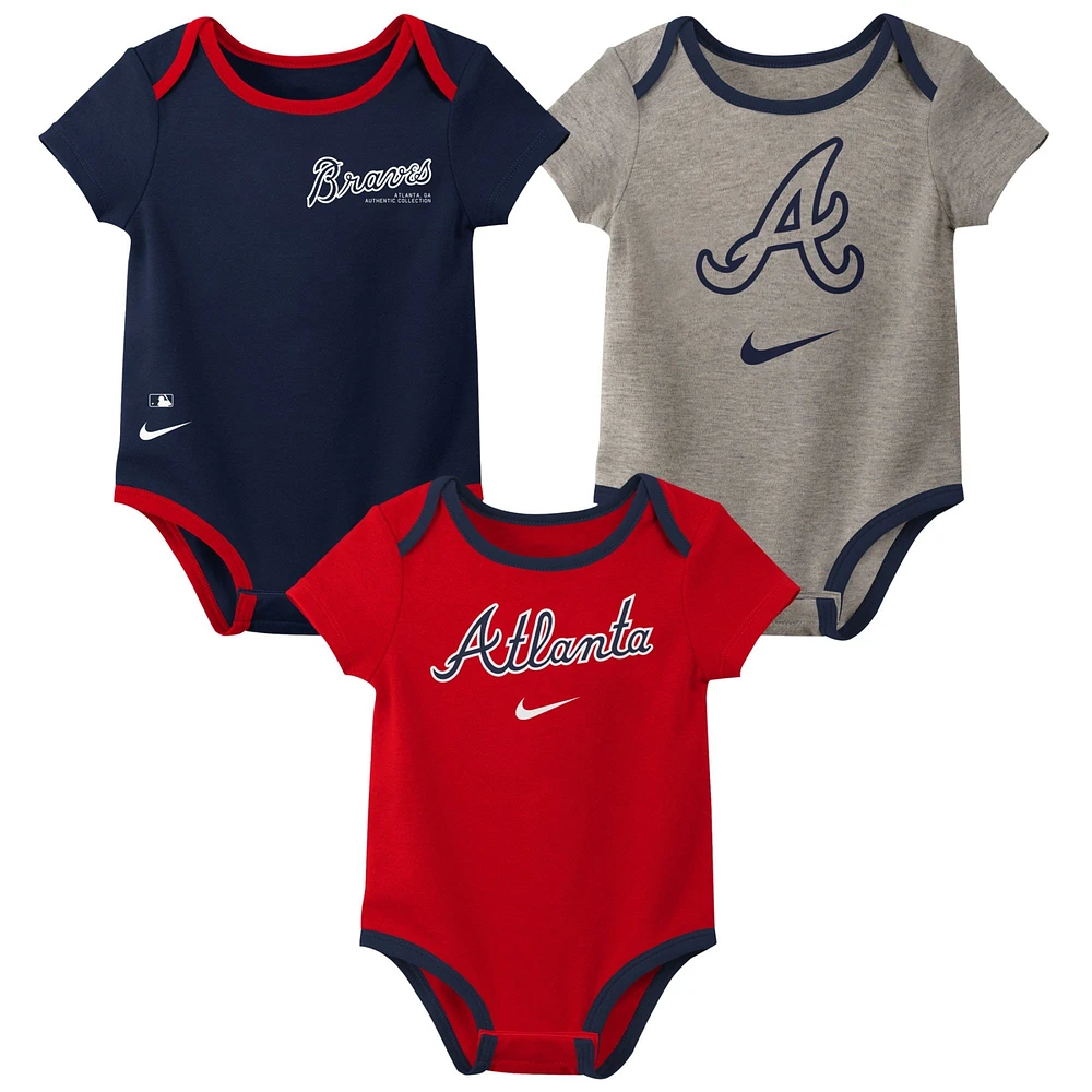 Ensemble de trois bodys Nike Atlanta Braves Authentic Collection pour bébé