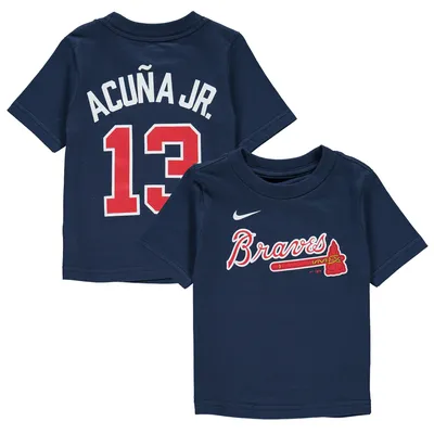 Nom et numéro du joueur Nike Ronald Acuna Jr. Navy Atlanta Braves pour bébé - T-shirt