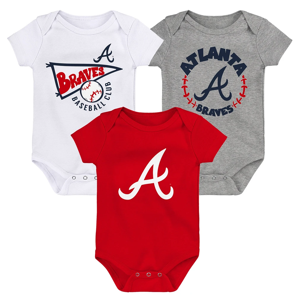 Infant Red/White/Heather Gray Atlanta Braves Biggest Little Fan 3-Pack Bodysuit Set