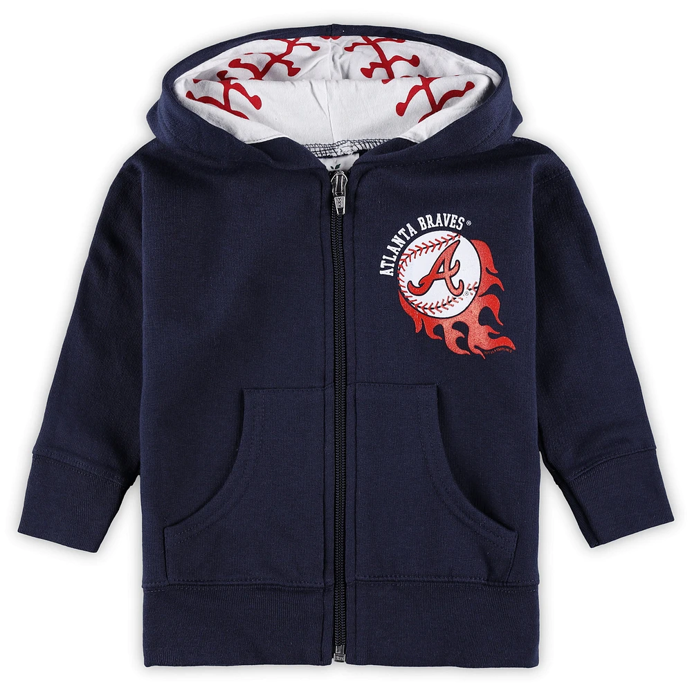 Infant Soft as a Grape Navy Atlanta Braves Baseball Full-Zip Hoodie