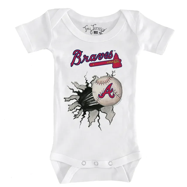 Infant Tiny Turnip White Atlanta Braves Baseball Bow Bodysuit