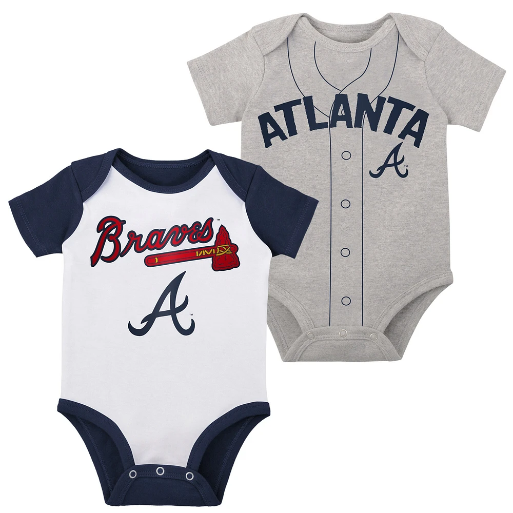 Lot de deux bodys Little Slugger des Atlanta Braves pour bébé, blanc/gris chiné