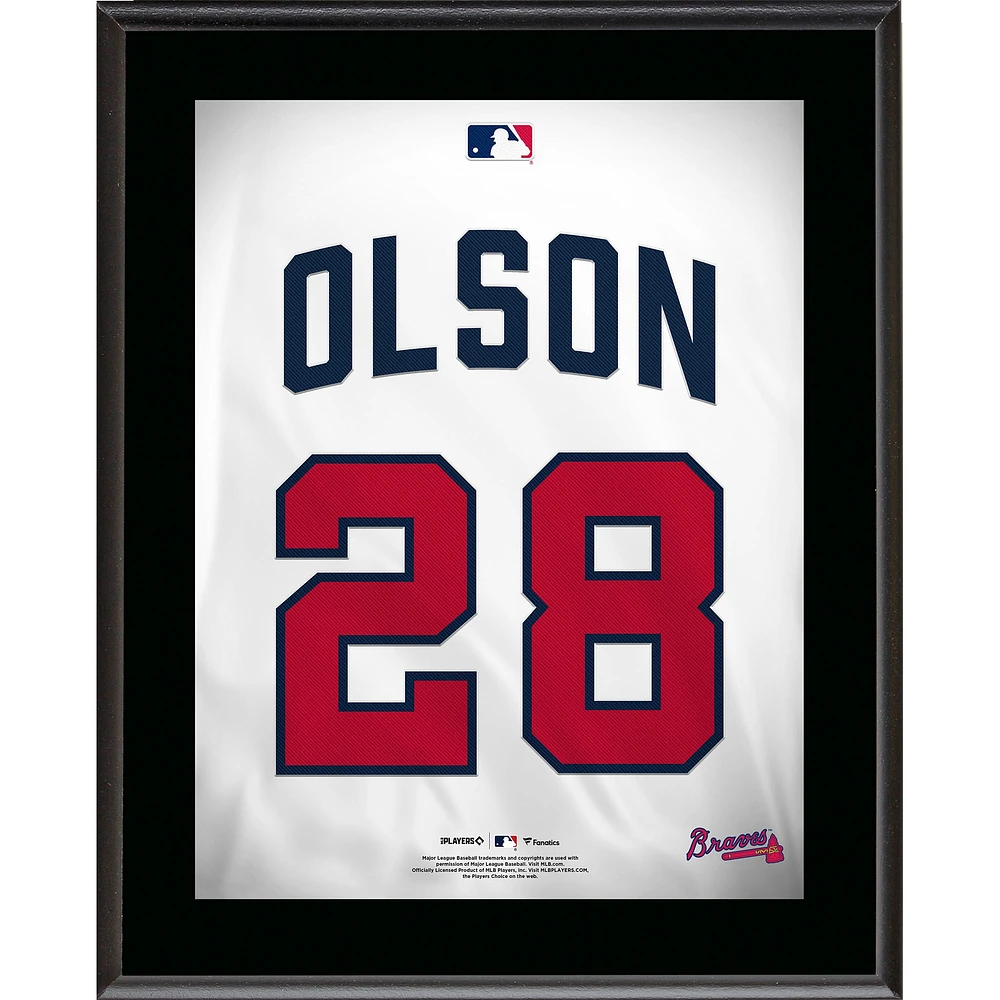 Plaque de joueur sublimée avec numéro de maillot des Braves d'Atlanta de Matt Olson 10,5" x 13"