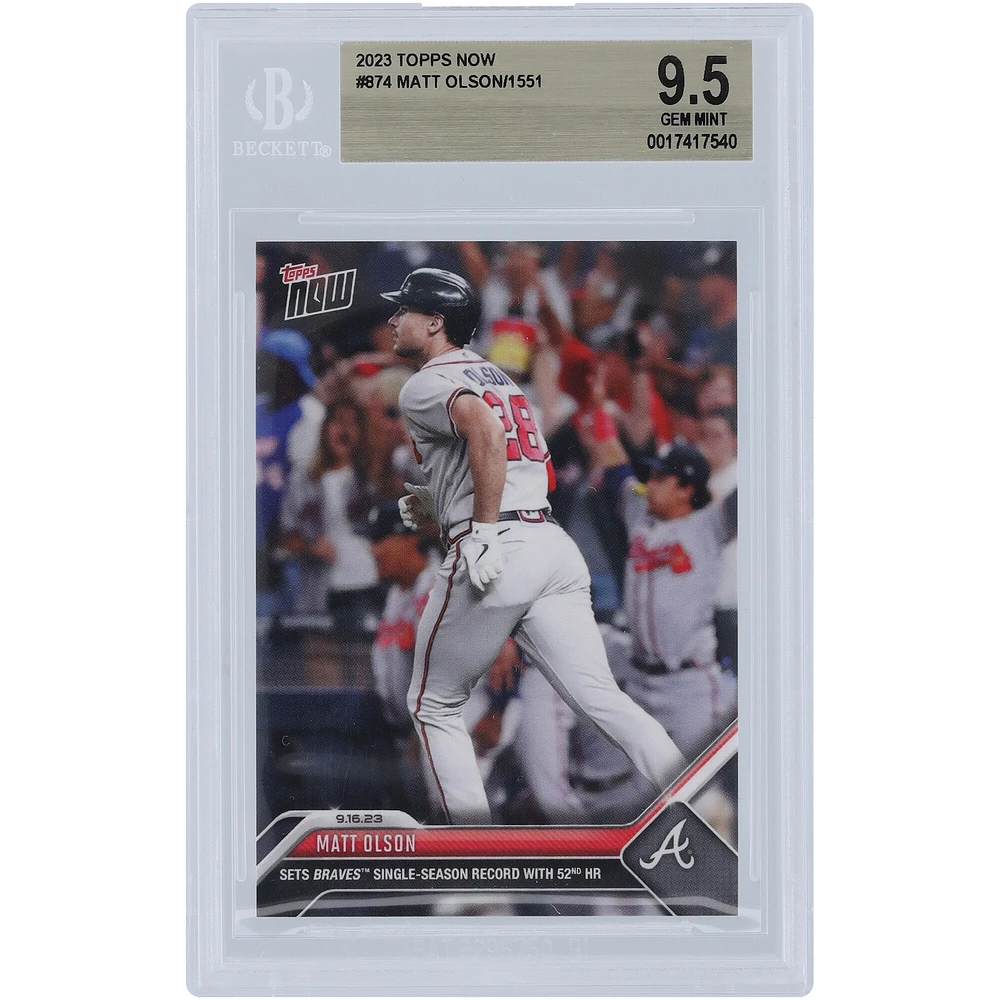 Matt Olson Atlanta Braves 2023 Topps Now Sets Braves Single Season Record with 52 HR #874 BGS Authenticated 9.5 Card 