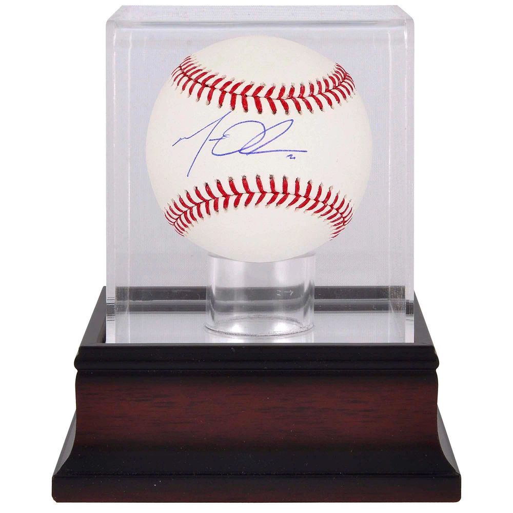 Balle de baseball autographiée par Matt Olson des Braves d'Atlanta et vitrine de présentation de balles de baseball en acajou