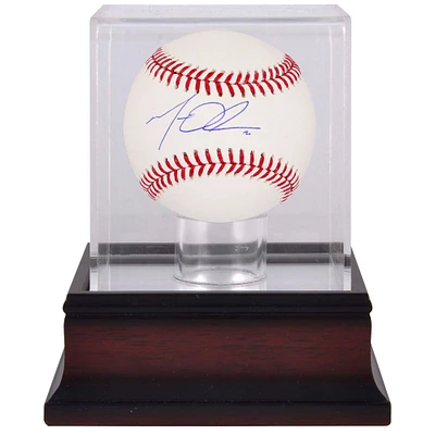 Balle de baseball autographiée par Matt Olson des Braves d'Atlanta et vitrine de présentation de balles de baseball en acajou